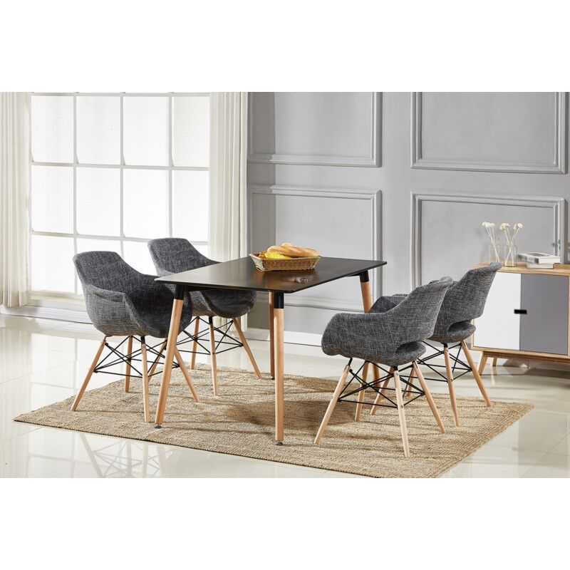 foto del prodotto set da pranzo halo olivia un tavolo da pranzo in legno nero e un set di 4 sedie da pranzo in tessuto grigio grigio sala da pranzo cucina