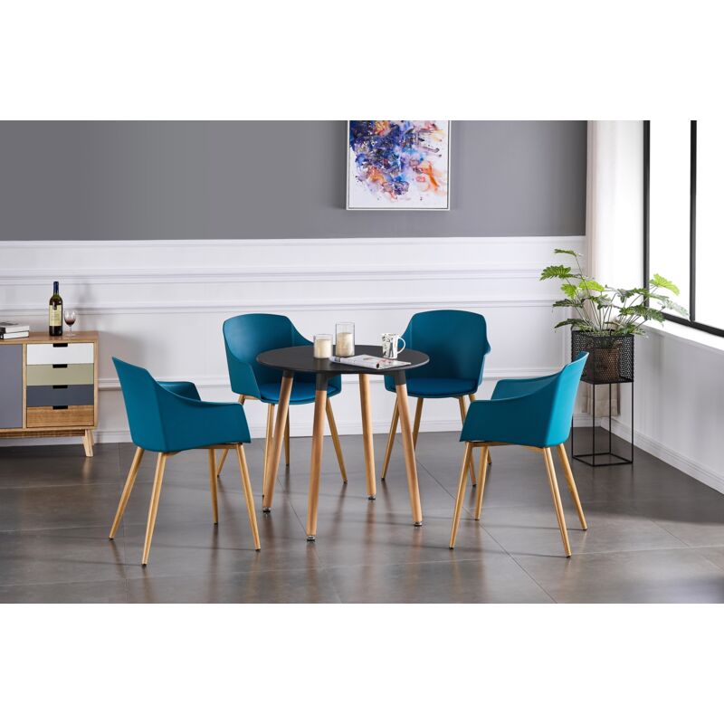 immagine 0 del prodotto set da pranzo halo round eden un tavolo da pranzo in legno nero e un set di 4 sedie da pranzo in legno blu sala da pranzo cucina