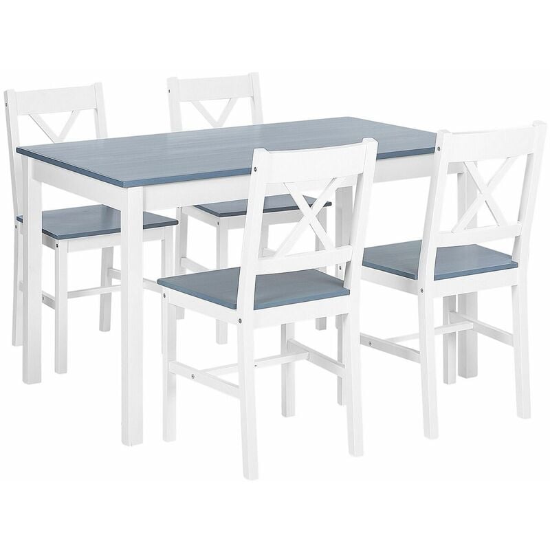 foto del prodotto set da pranzo in legno di pino bianco e grigio 4 posti 120 x 75 cm moana