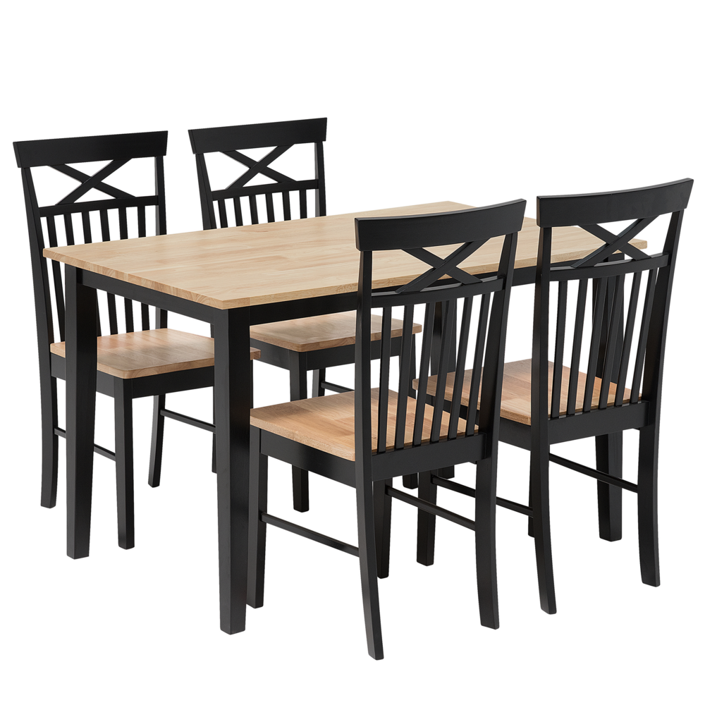 foto del prodotto set da pranzo in legno massello nero con piano in legno chiaro a 4 posti 120 x 75 cm moderno scandinavo