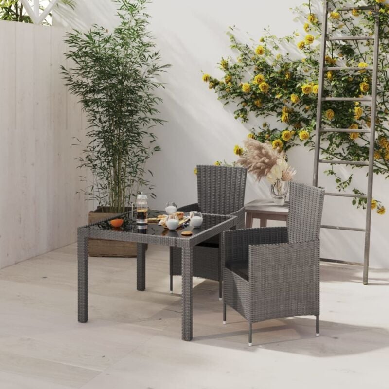 foto del prodotto set da pranzo per esterni 3 pz con cuscini in polyrattan grigio