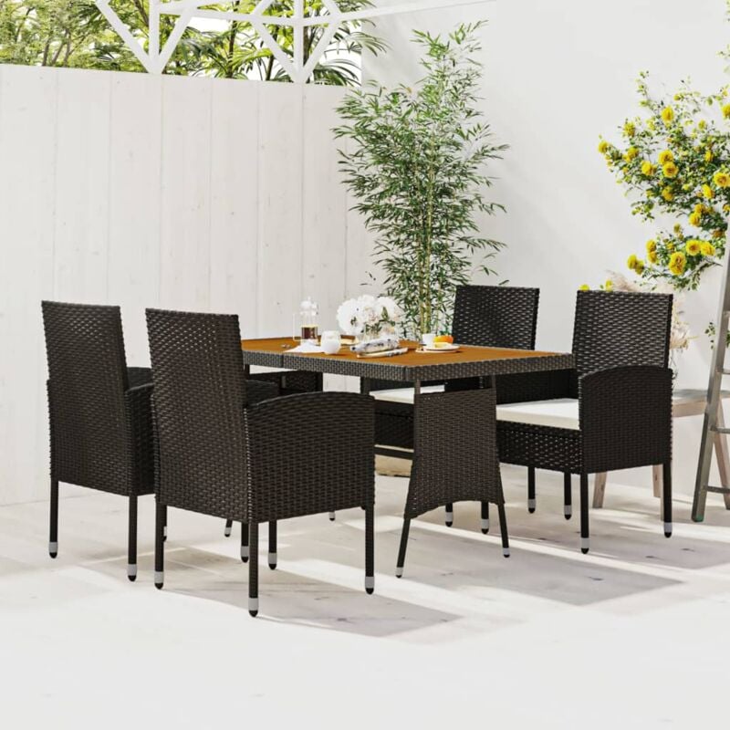 foto del prodotto set da pranzo per esterni 5 pz in polyrattan nero vidaxl