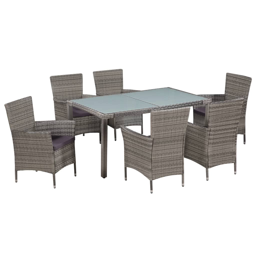foto del prodotto set da pranzo per esterni 7 pz con cuscini in polyrattan grigio cod mxl 35620