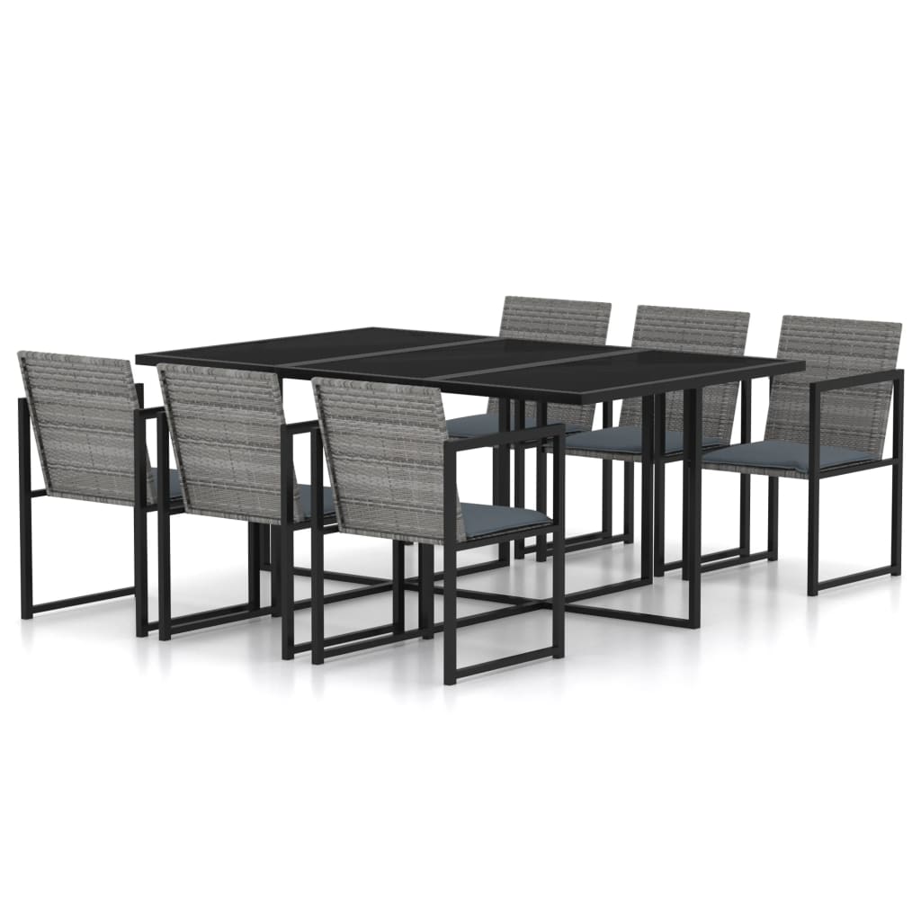 foto del prodotto set da pranzo per esterni 7 pz con cuscini in polyrattan grigio cod mxl 37766
