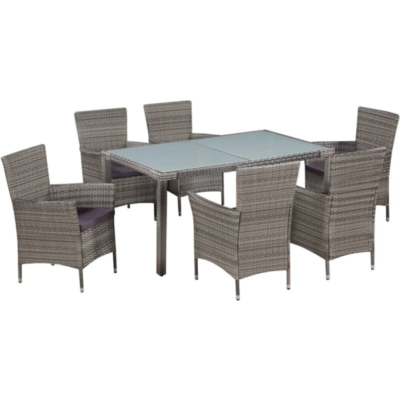 foto del prodotto set da pranzo per esterni 7 pz con cuscini in polyrattan grigio colore grigio