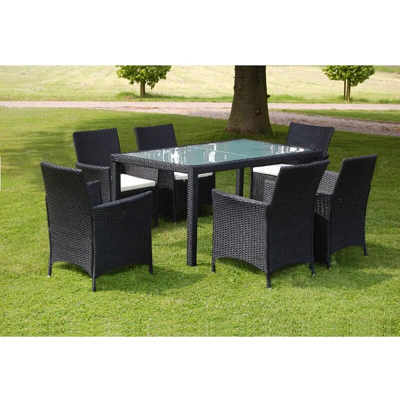 foto del prodotto set da pranzo per esterni 7 pz con cuscini in polyrattan grigio colore nero