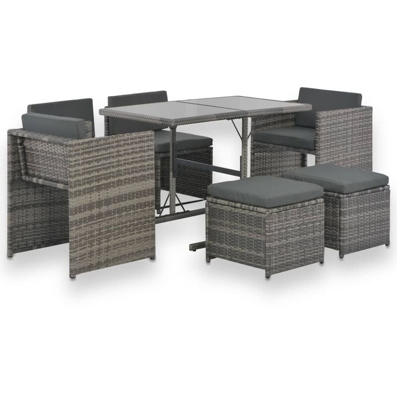foto del prodotto set da pranzo per esterni 7 pz con cuscini in polyrattan grigio vidaxl 261069
