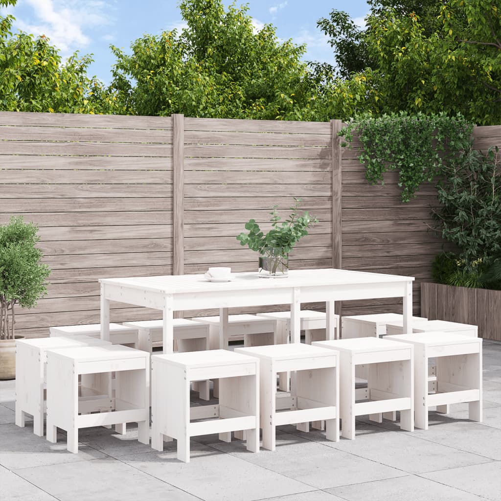 foto del prodotto set da pranzo per giardino 13pz bianco legno massello di pino