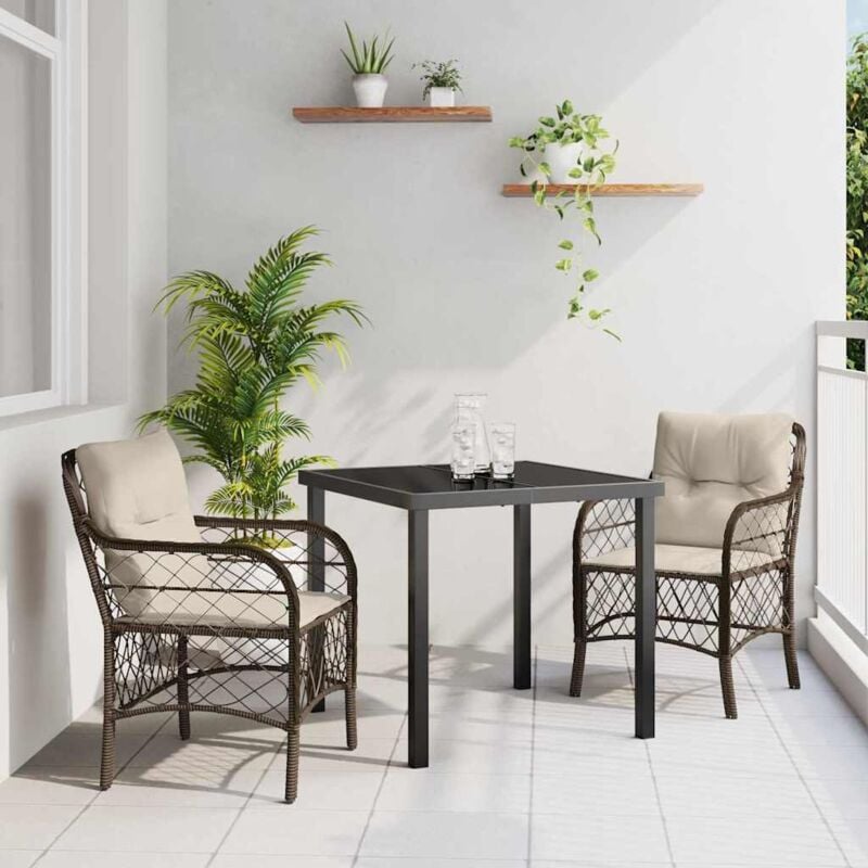 foto del prodotto set da pranzo per giardino 3 pezzi con cuscini rattan poliestere marrone vidaxl