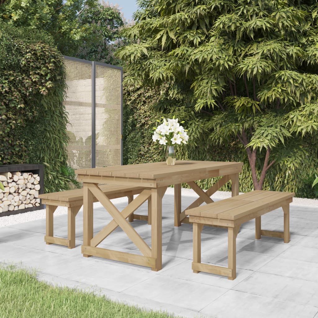 foto del prodotto set da pranzo per giardino 3 pz in legno di pino impregnato cod mxl 35991