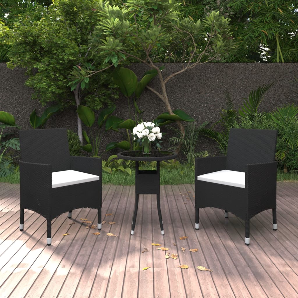 foto del prodotto set da pranzo per giardino 3 pz in polyrattan nero cod mxl 37930
