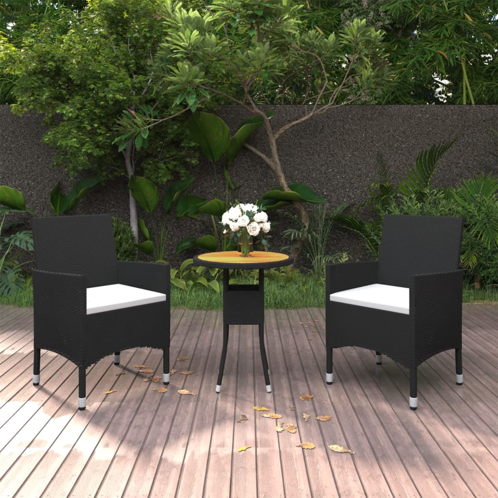 foto del prodotto set da pranzo per giardino 3 pz in polyrattan nero cod mxl 41755