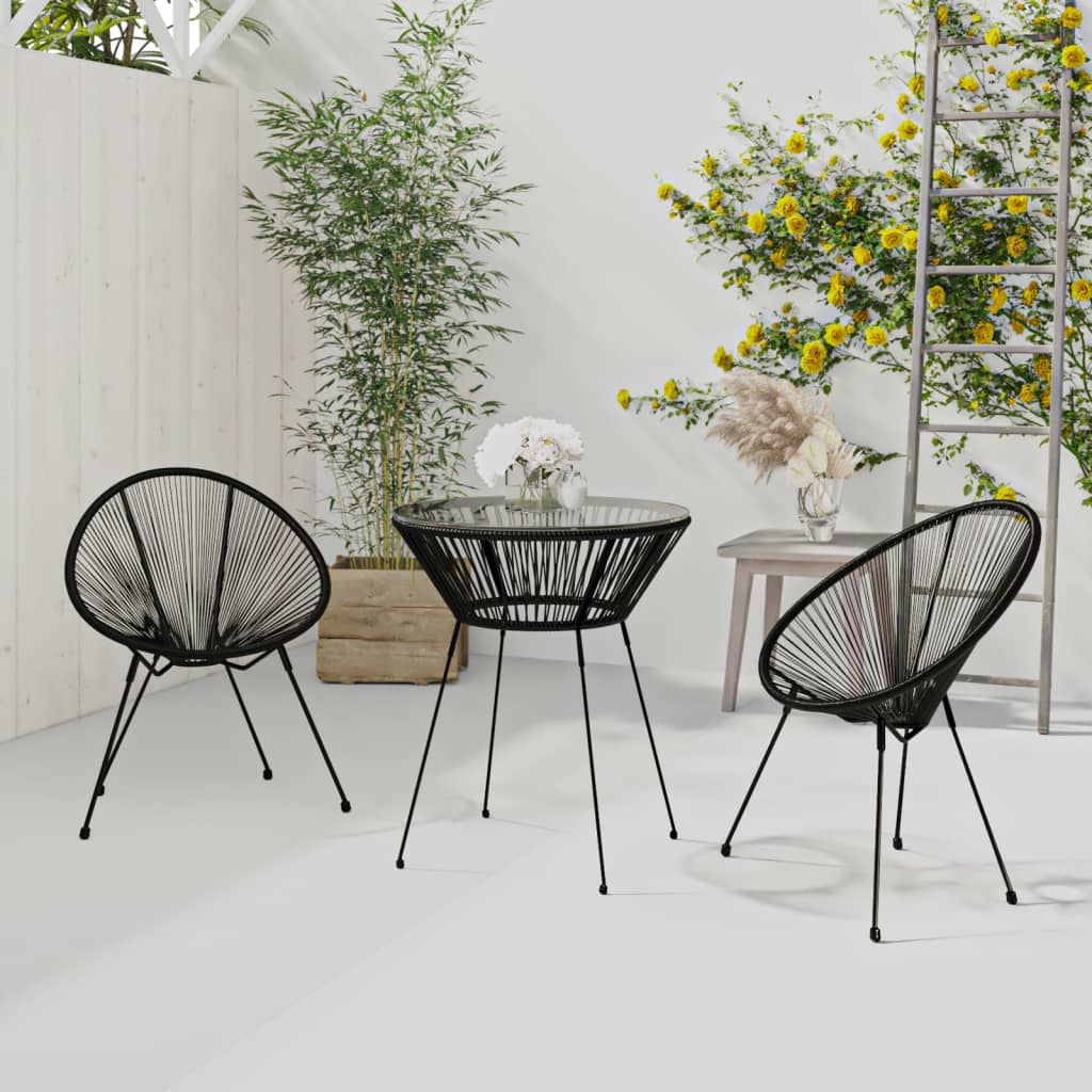 foto del prodotto set da pranzo per giardino 3 pz in rattan pvc nero cod mxl 35744