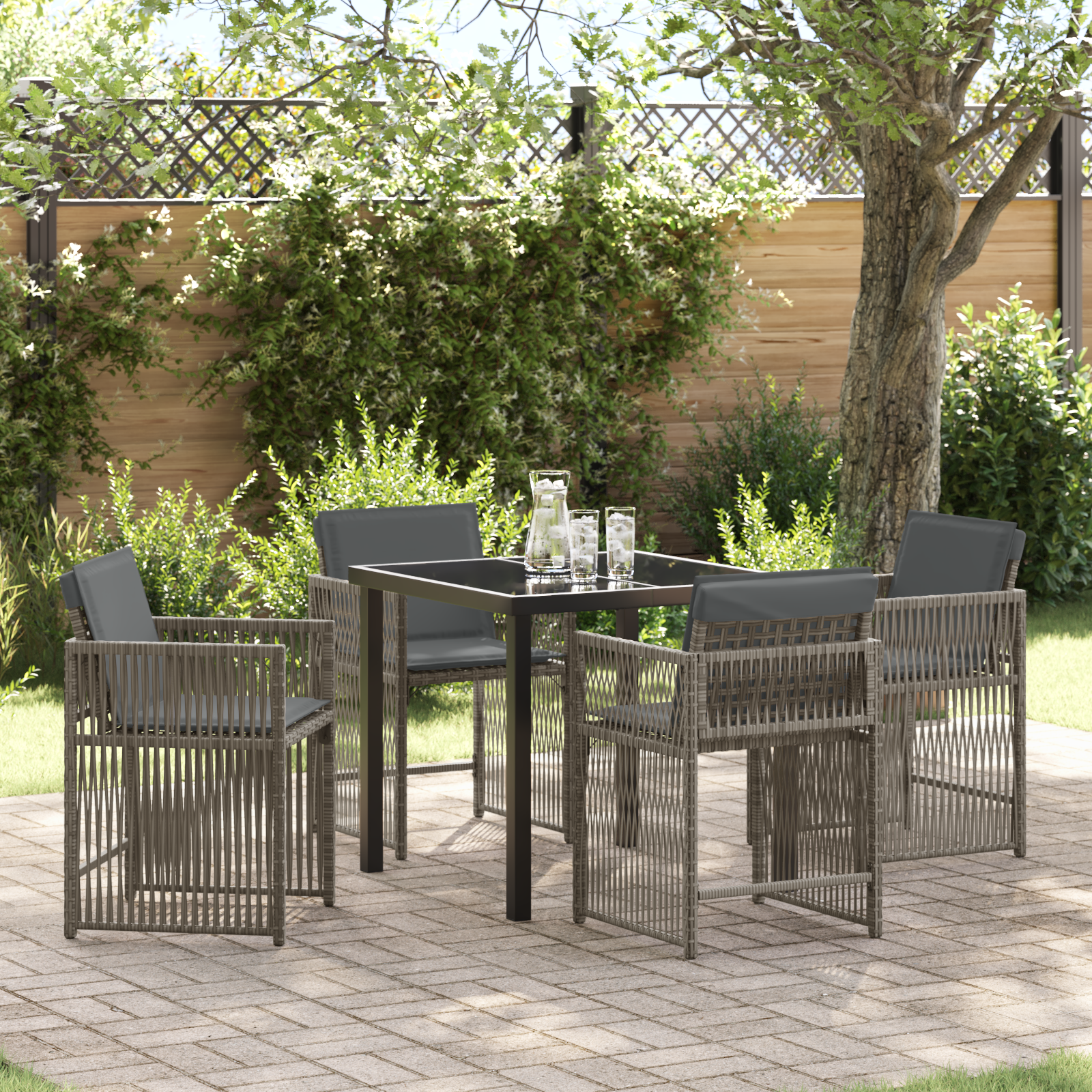 foto del prodotto set da pranzo per giardino 5 pezzi con cuscini in rattan poliestere grigio