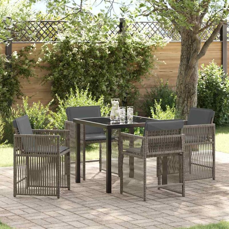 foto del prodotto set da pranzo per giardino 5 pezzi con cuscini in rattan poliestere grigio vidaxl