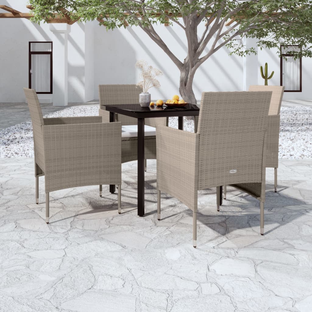 foto del prodotto set da pranzo per giardino 5 pz con cuscini beige e nero cod mxl 39834