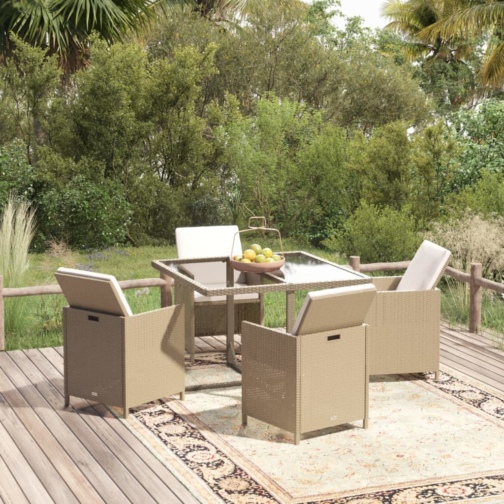 foto del prodotto set da pranzo per giardino 5 pz con cuscini in polyrattan beige cod mxl 38591