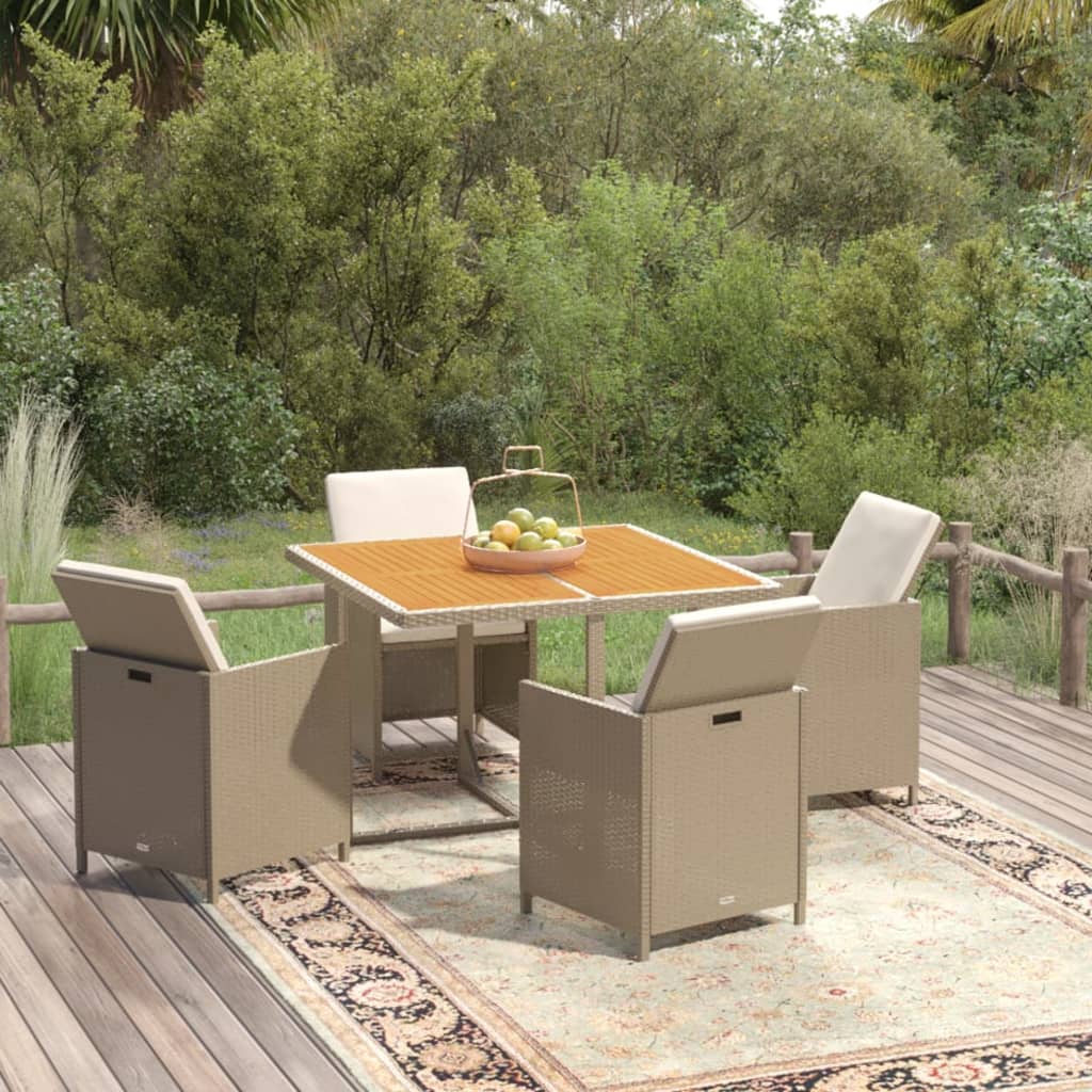 foto del prodotto set da pranzo per giardino 5 pz con cuscini in polyrattan beige cod mxl 38601
