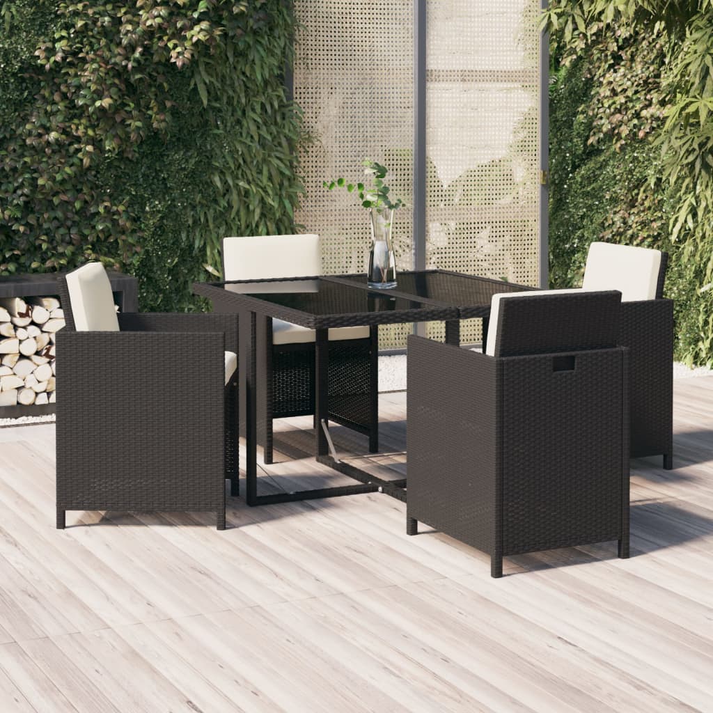 foto del prodotto set da pranzo per giardino 5 pz con cuscini in polyrattan nero cod mxl 42580