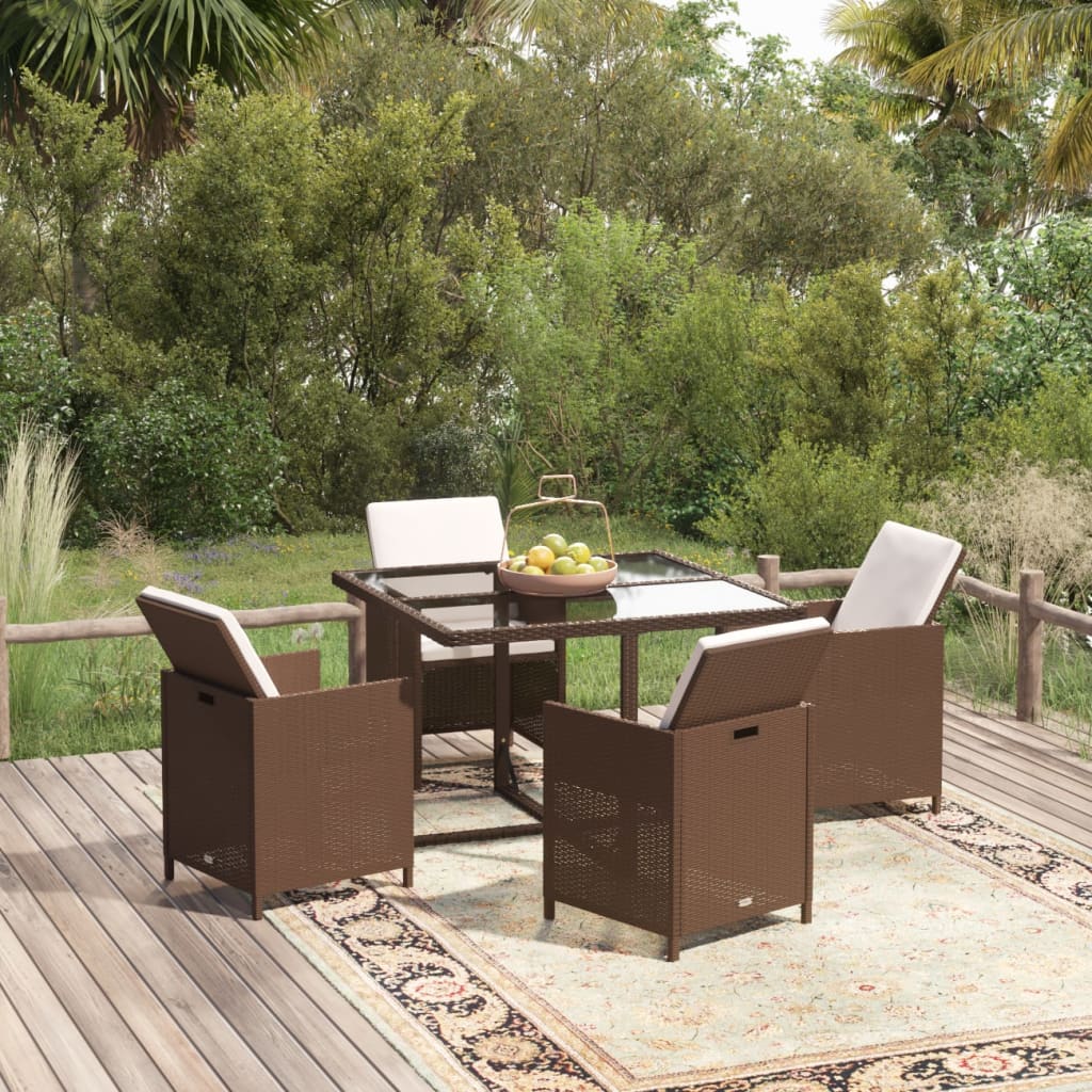foto del prodotto set da pranzo per giardino 5 pz con cuscini polyrattan marrone cod mxl 38849