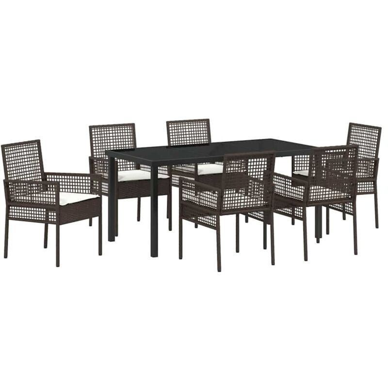 foto del prodotto set da pranzo per giardino 7 pezzi con cuscini marrone in rattan sintetico vidaxl