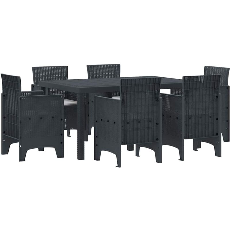 foto del prodotto set da pranzo per giardino 7 pezzi con cuscini polyrattan antracite vidaxl