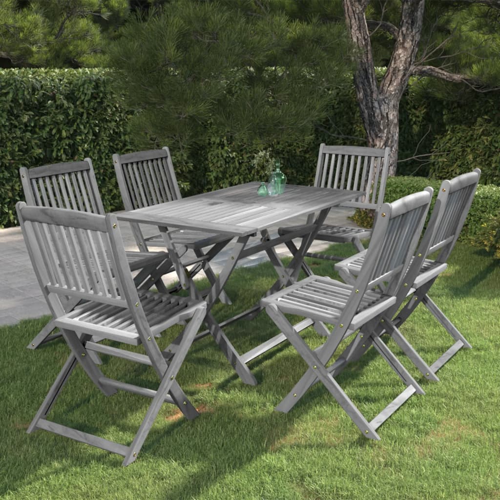 foto del prodotto set da pranzo per giardino 7 pz legno massello di acacia grigio cod mxl 35420