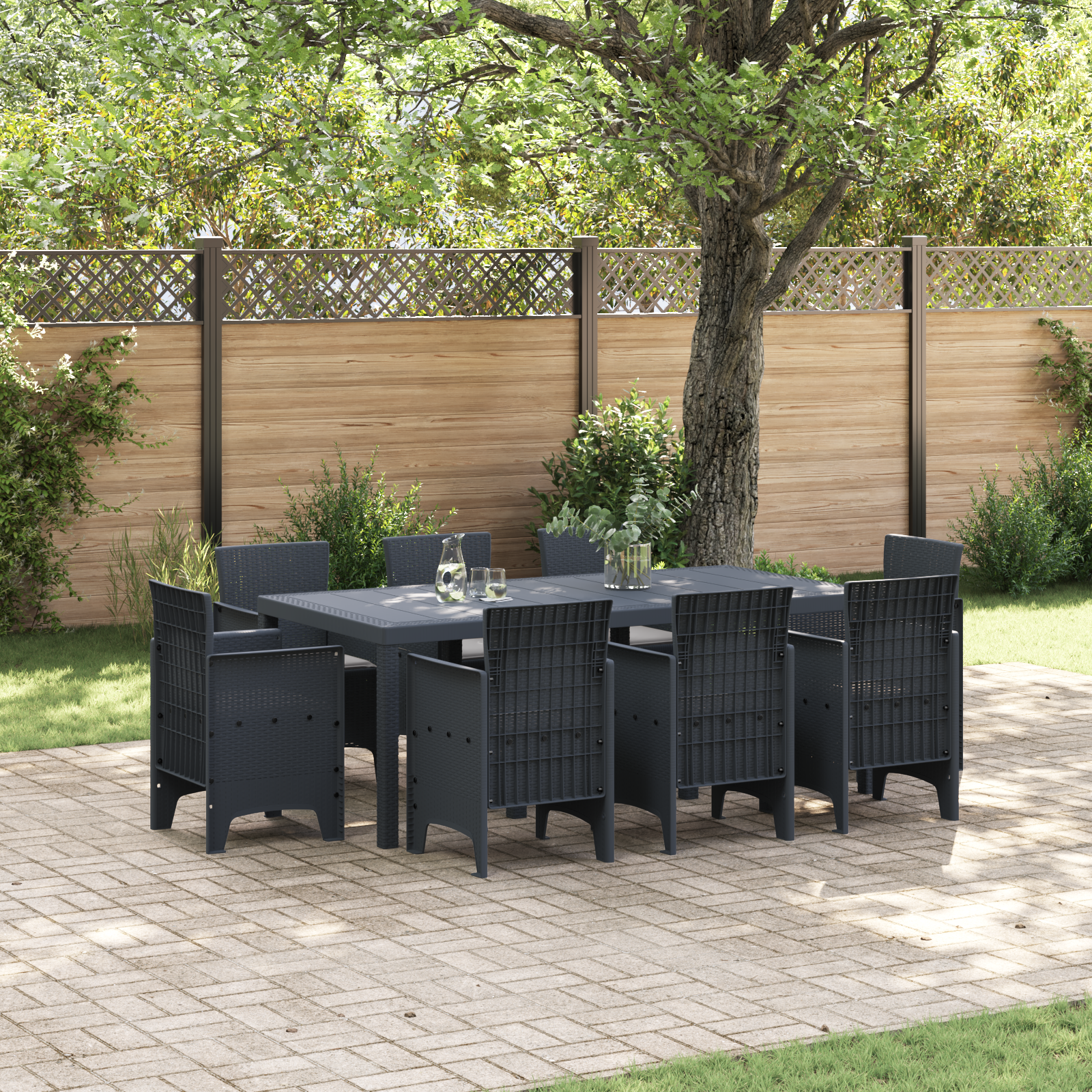 foto del prodotto set da pranzo per giardino 9 pezzi con cuscini anthracite in rattan sintetico
