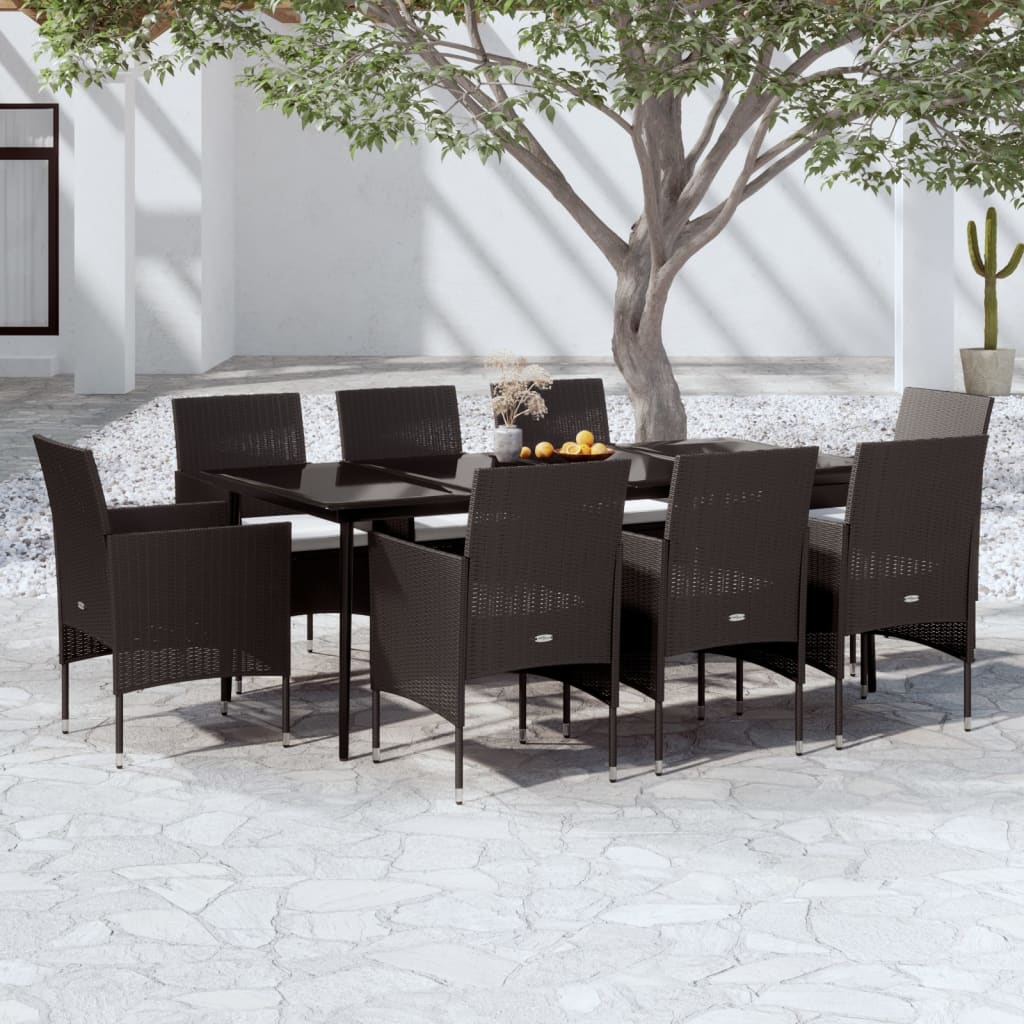 foto del prodotto set da pranzo per giardino 9 pz con cuscini neri cod mxl 41967