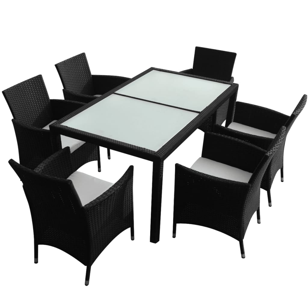 foto del prodotto set da pranzo per mobili da giardino 7 pezzi con cuscini in resina intrecciata nera 02 0014932