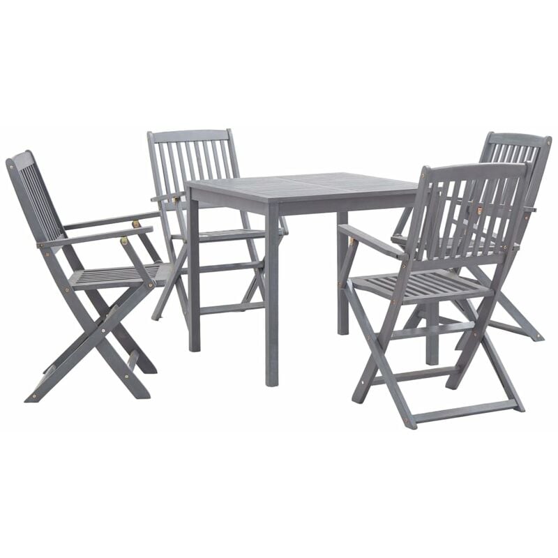 foto del prodotto set da pranzo per patio in legno massello di acacia grigio con 4 sedie e tavolo