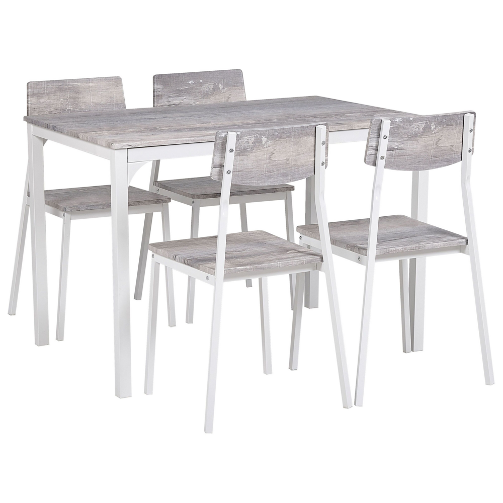 foto del prodotto set da pranzo piano grigio gambe in acciaio bianco tavolo rettangolare 110 x 70 cm 4 sedie moderne