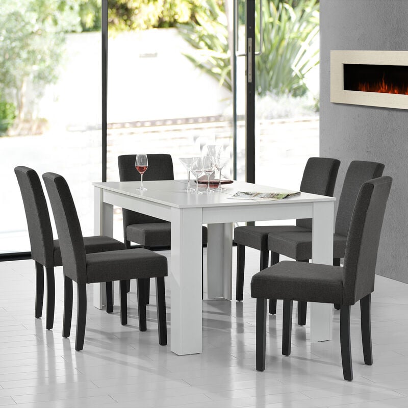 foto del prodotto set da pranzo tavolo rettangolare con 6 sedie imbottite bianco grigio en.casa 