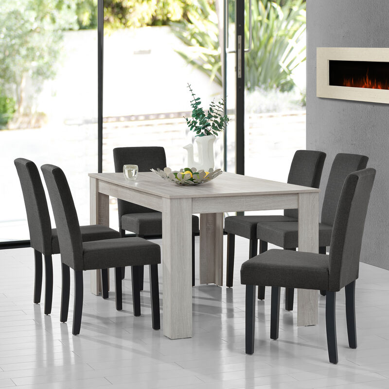 foto del prodotto set da pranzo tavolo rettangolare con 6 sedie imbottite effetto rovere grigio en.casa 