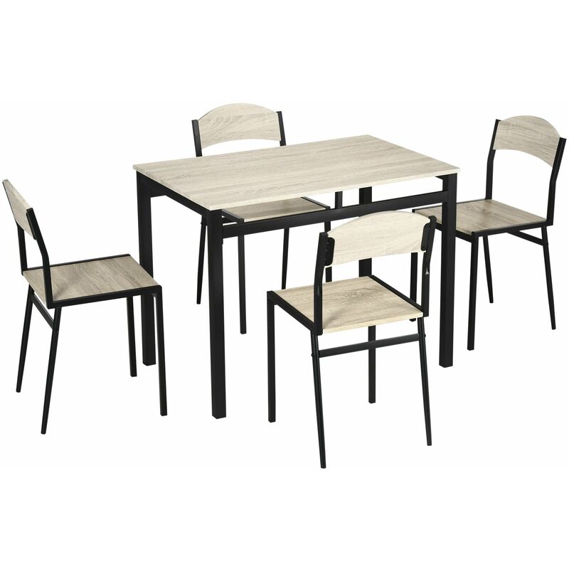 foto del prodotto set da pranzo tavolo rettangolare e 4 sedie in acciaio e mdf nero e rovere
