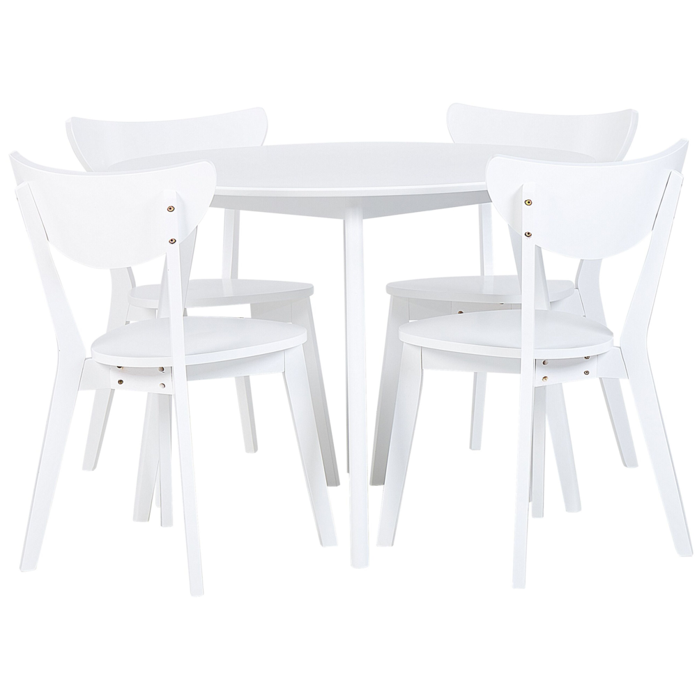 foto del prodotto set da pranzo tavolo rotondo in mdf bianco e 4 sedie per cucina da pranzo con gambe in legno in stile scandinavo