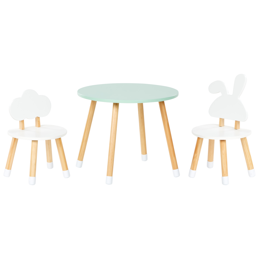 foto del prodotto set da tavola per bambini a 2 posti con sedie tappi per gambe in mdf bianco e legno chiaro cameretta per bambini alla moda