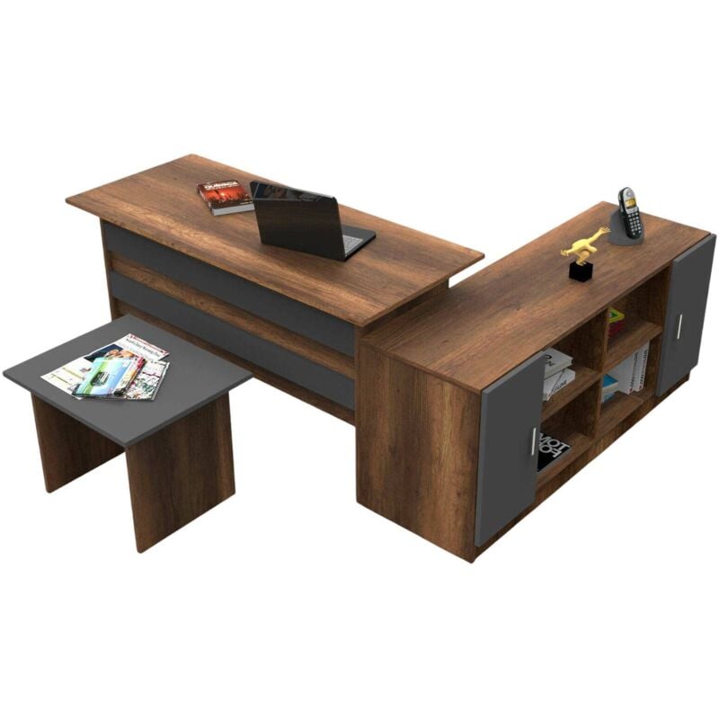 foto del prodotto set da ufficio borrelly, composizione da studio, kit ufficio, set scrivania e cassettiera, noce e antracite - dmora