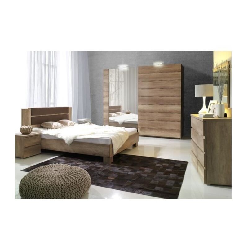 foto del prodotto set design per camera da letto romi. letto con doghe 160x200 cm, due comodini e cassettiera.
