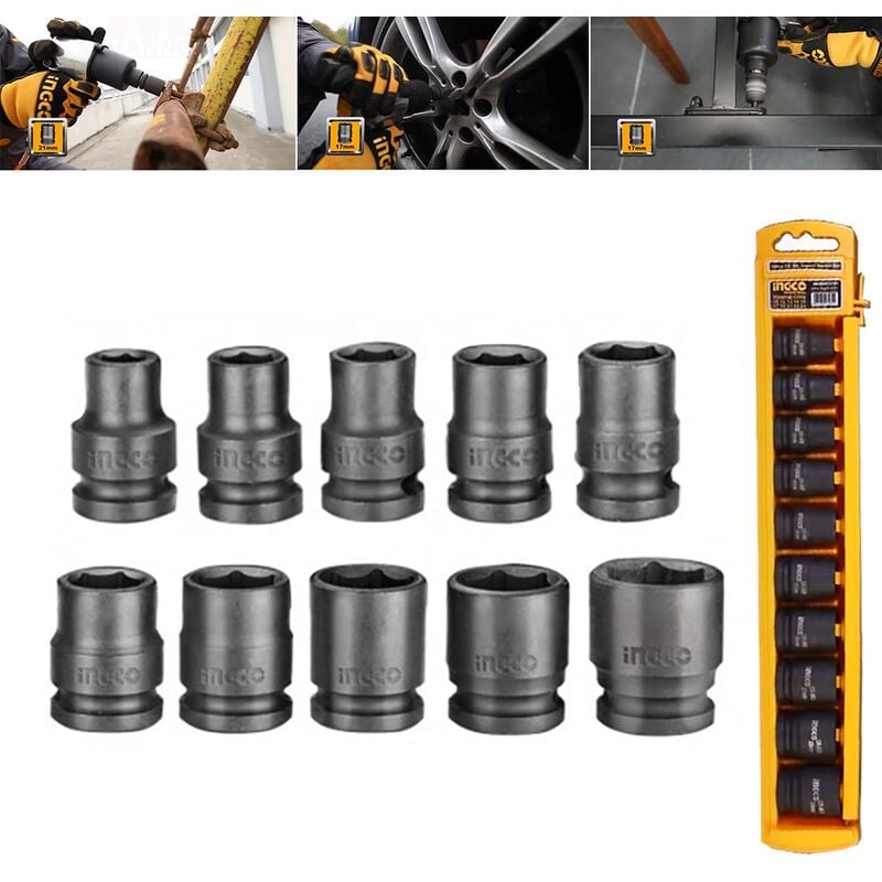 foto del prodotto set di 10 bussole ad impatto da 1 2 da 10 a 24 mm ingco hkissd12101