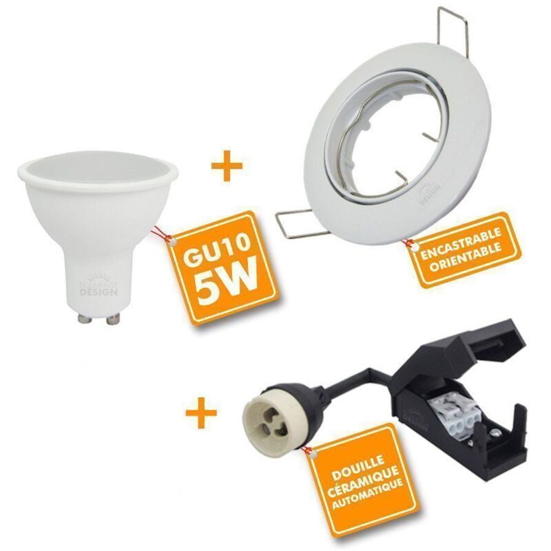 foto del prodotto set di 10 faretti a led completamente orientabili da incasso con lampadina gu10 230v 5w temp rature de couleur bianco caldo 2700k