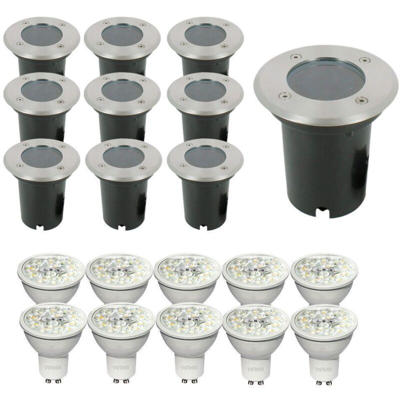 foto del prodotto set di 10 faretti da incasso a pavimento impermeabili ip67 10 lampadine da 6w bianco caldo, bianco naturale, bianco freddo