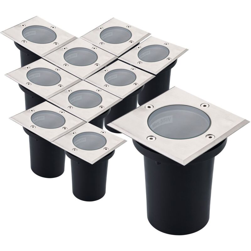 foto del prodotto set di 10 faretti da incasso ip67 canyon acciaio inox 304 gu10 rettificato quadrato