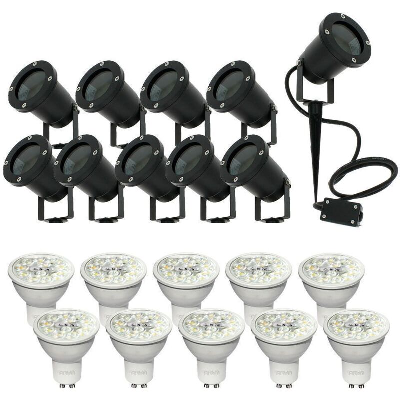 foto del prodotto set di 10 faretti impermeabili ip65 10 lampadine gu10 6w bianco caldo, bianco naturale, bianco freddo
