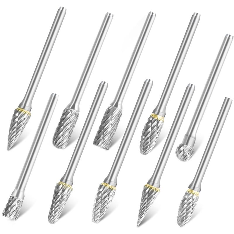 foto del prodotto set di 10 frese in carburo compatibili con dremel utensile rotante con gambo da 3,3 mm per smerigliatrici, lavorazione del legno, lucidatura dei