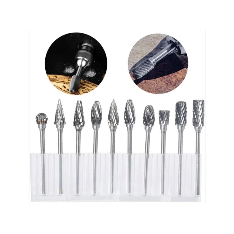 foto del prodotto set di 10 frese rotanti in carburo di tungsteno per utensili rotanti dremel, per foratura e lucidatura di metalli