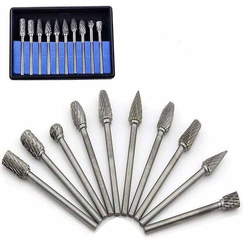 foto del prodotto set di 10 frese rotanti in carburo di tungsteno per utensili rotanti dremel, per foratura e lucidatura di metalli