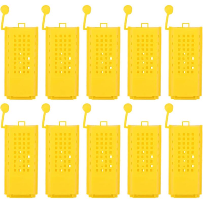 foto del prodotto set di 10 gabbie per api regine, kit di tazze di alimentazione in plastica per apicoltura, marcatore per gabbie per api regine, rullo di trasporto,