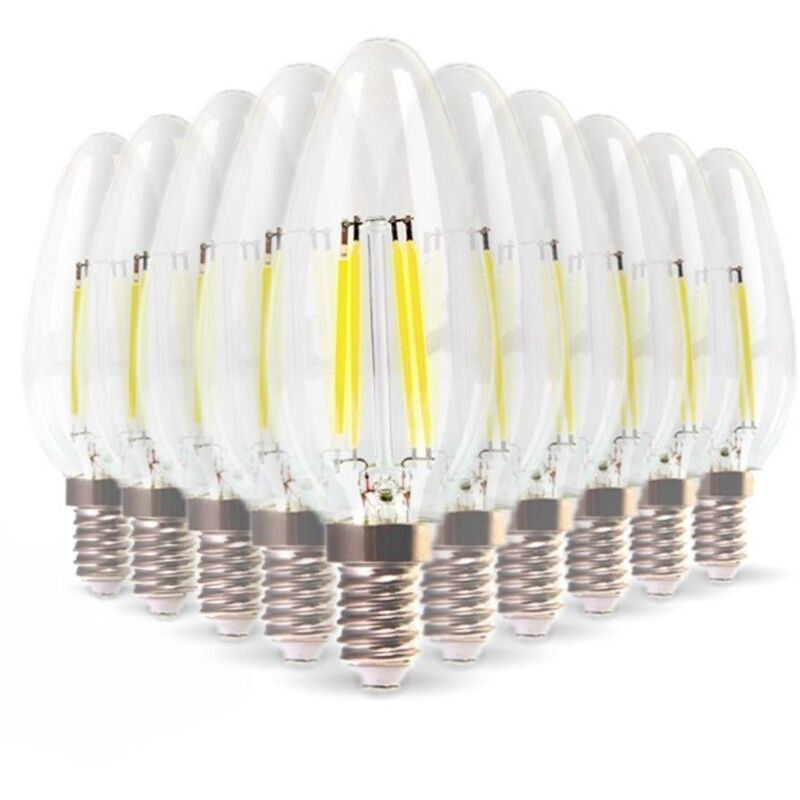 foto del prodotto set di 10 lampadine a filamento led e14 a fiamma 4w eq 40w bianco caldo 2700k