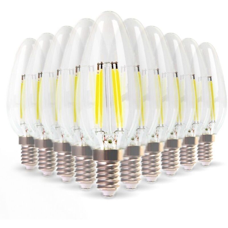 foto del prodotto set di 10 lampadine led e14 filamento fiamma 5,5w eq 50w bianco caldo 2700k